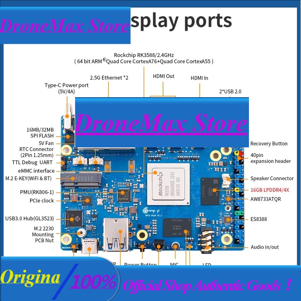 Orange Pi 5 Plus 32Gb - DroMaRockchip Placa Única RK3588 Orange Pi