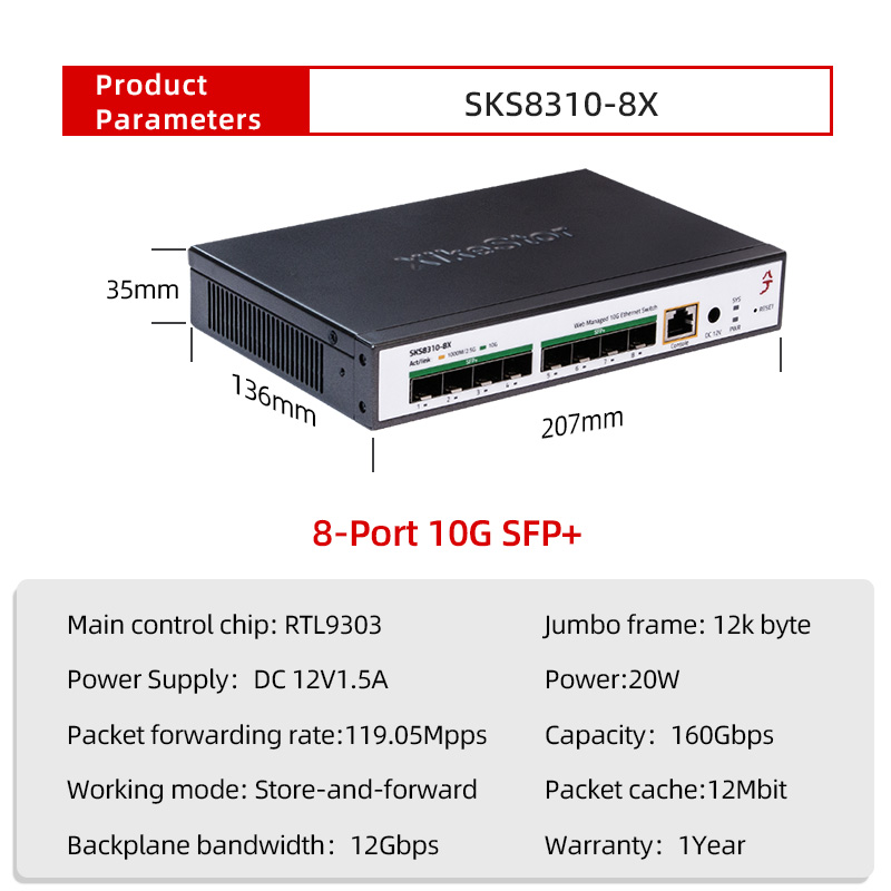 Switch XikeStor de Tres Capas  - Sfp+ 10G Managed Switch 8 Port reseña y precio